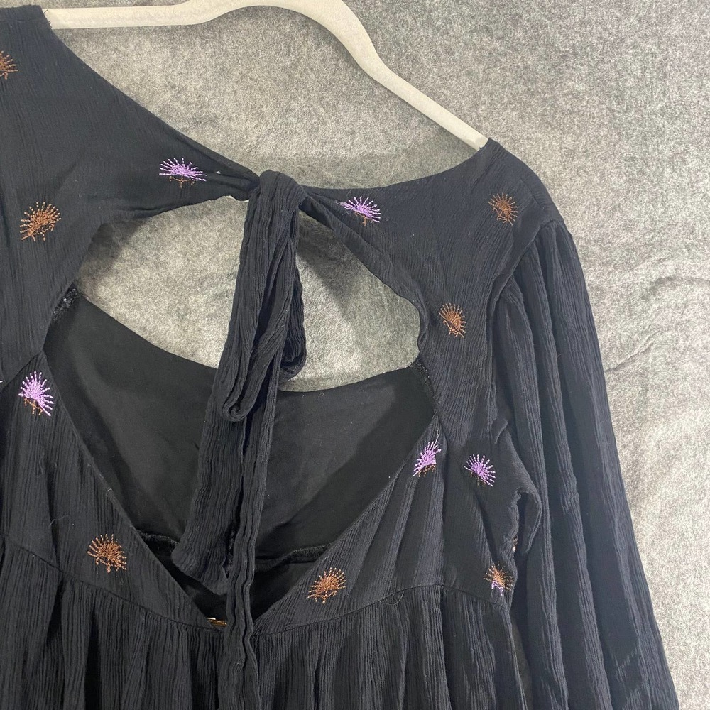Free People Dress XS Black Purple Embroidered Long Sleeve Mini Rhiannon - Picture 5 of 11